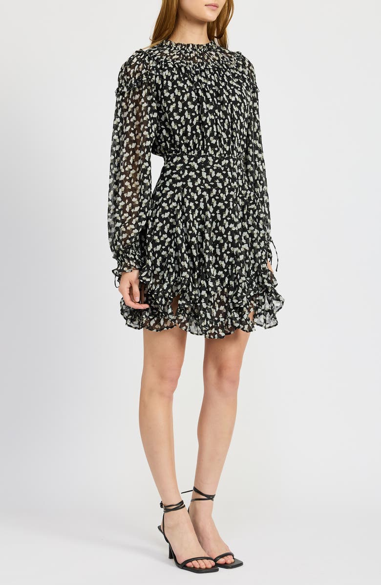 En Saison Genevieve Long Sleeve Chiffon Minidress, Alternate, color, Black Gold