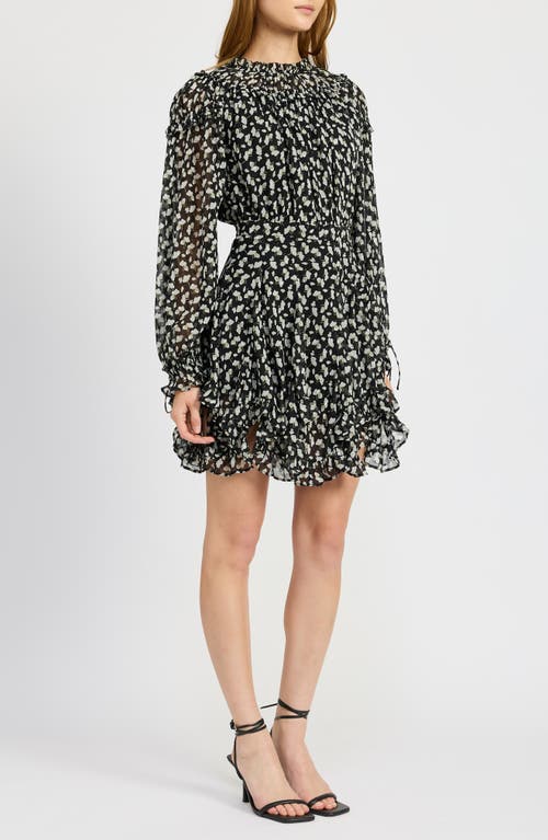 En Saison Genevieve Long Sleeve Chiffon Minidress In Black Gold