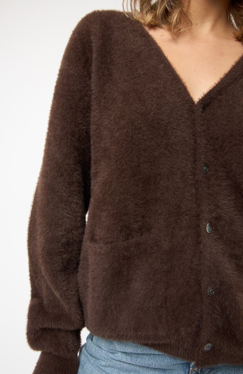 Viens Avec Moi Faux Fur Button-Up Cardigan, Alternate, color, Brown