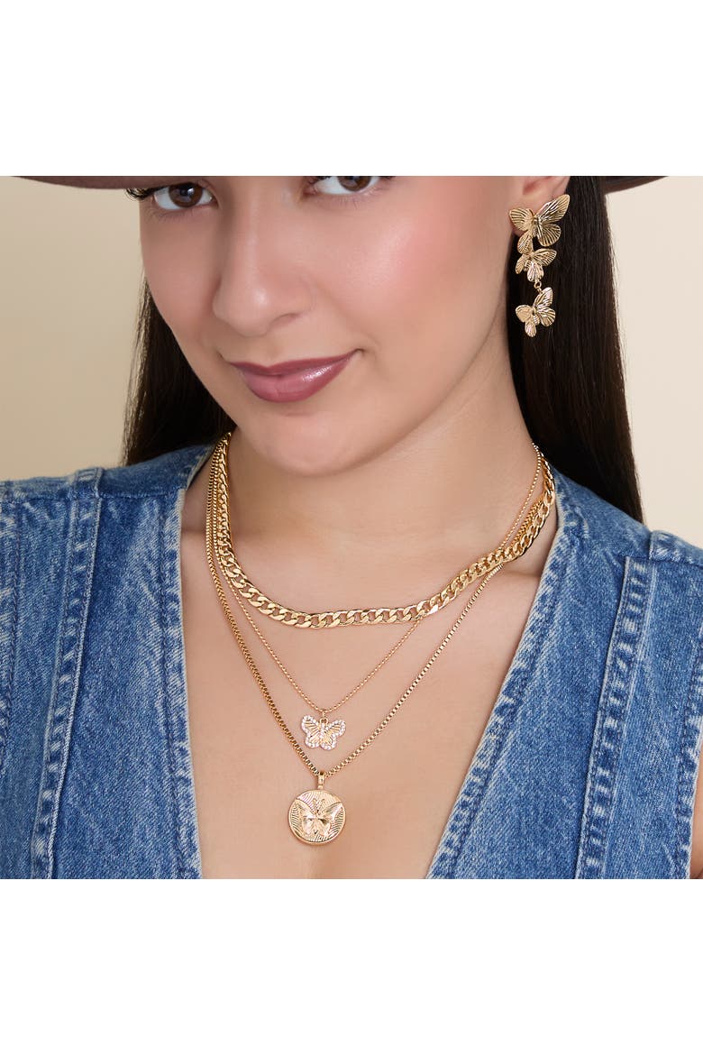 JS Jessica Simpson Cluster Butterfly Drop Earrings in Gold-Tone, Alternate, color, Gold