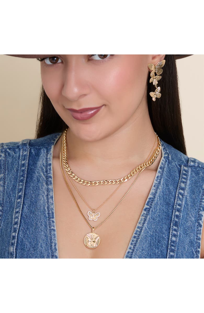 Jessica Simpson Cluster Butterfly Drop Earrings in Gold-Tone, Alternate, color, Gold