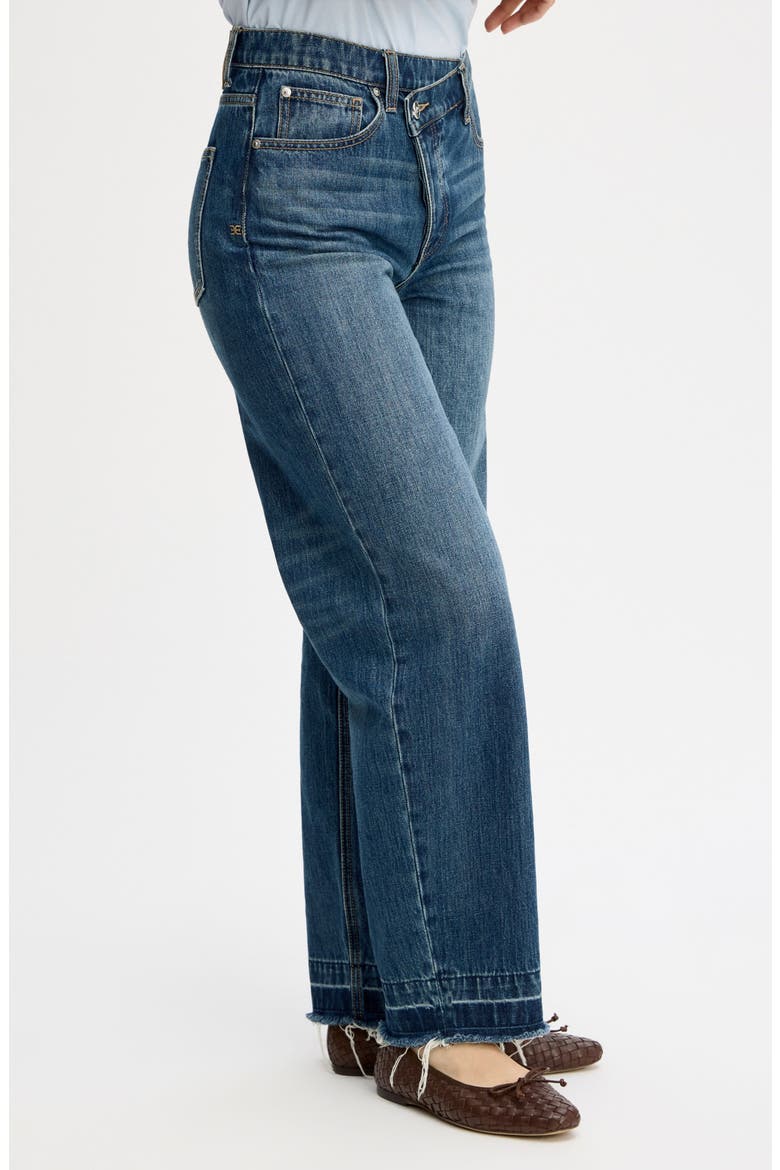 Crossover Waist Release Hem Taper Leg Jeans, Alternate, color, BOZEMAN MED WASH