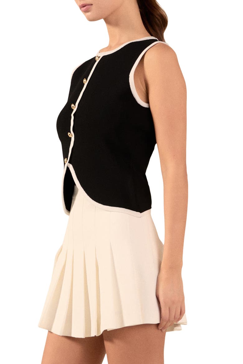 Contrast Knit Vest, Alternate, color, BLACK/ IVORY
