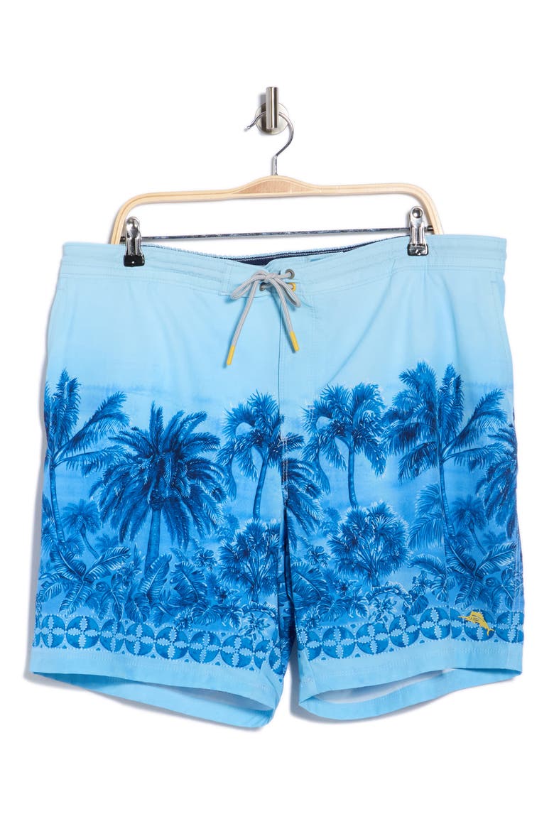 Baja Hibiscus Hues 8-Inch Swim Trunks, Main, color, VACATION BLUE