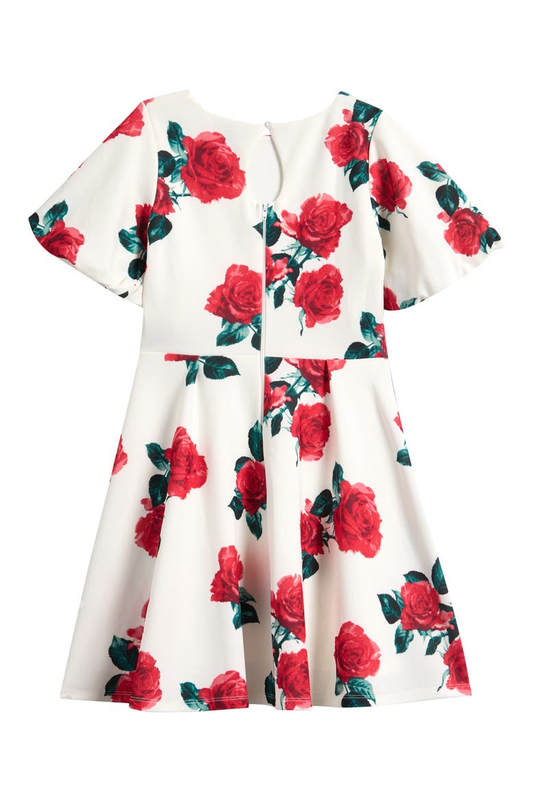 Kids' Floral Cutout Scuba Knit Dress, Alternate, color, IVORY ROSE