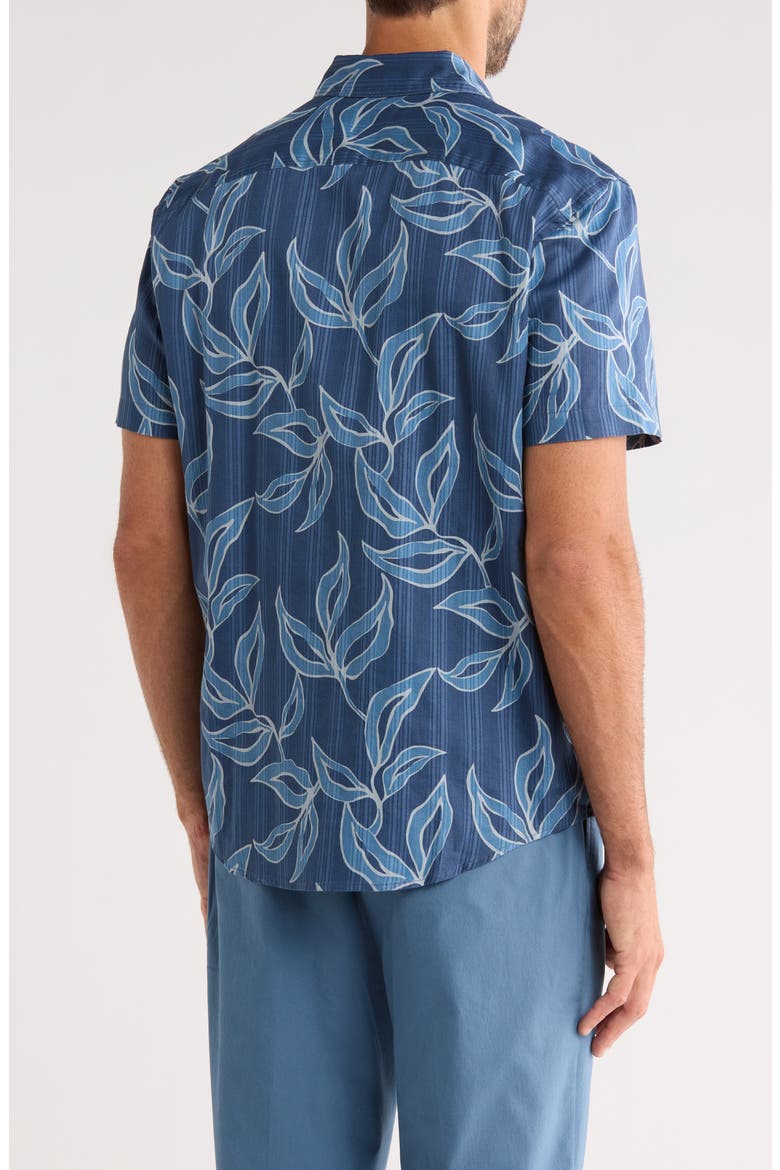 Leaves Print Cotton Button-Up Shirt, Alternate, color, SARGASSO SEA