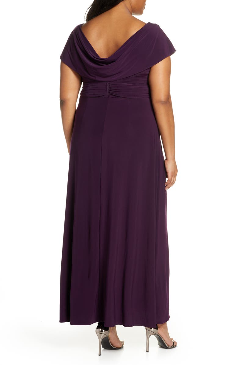Alex Evenings Cowl Neck Beaded Waist Gown, Alternate, color, Eggplant