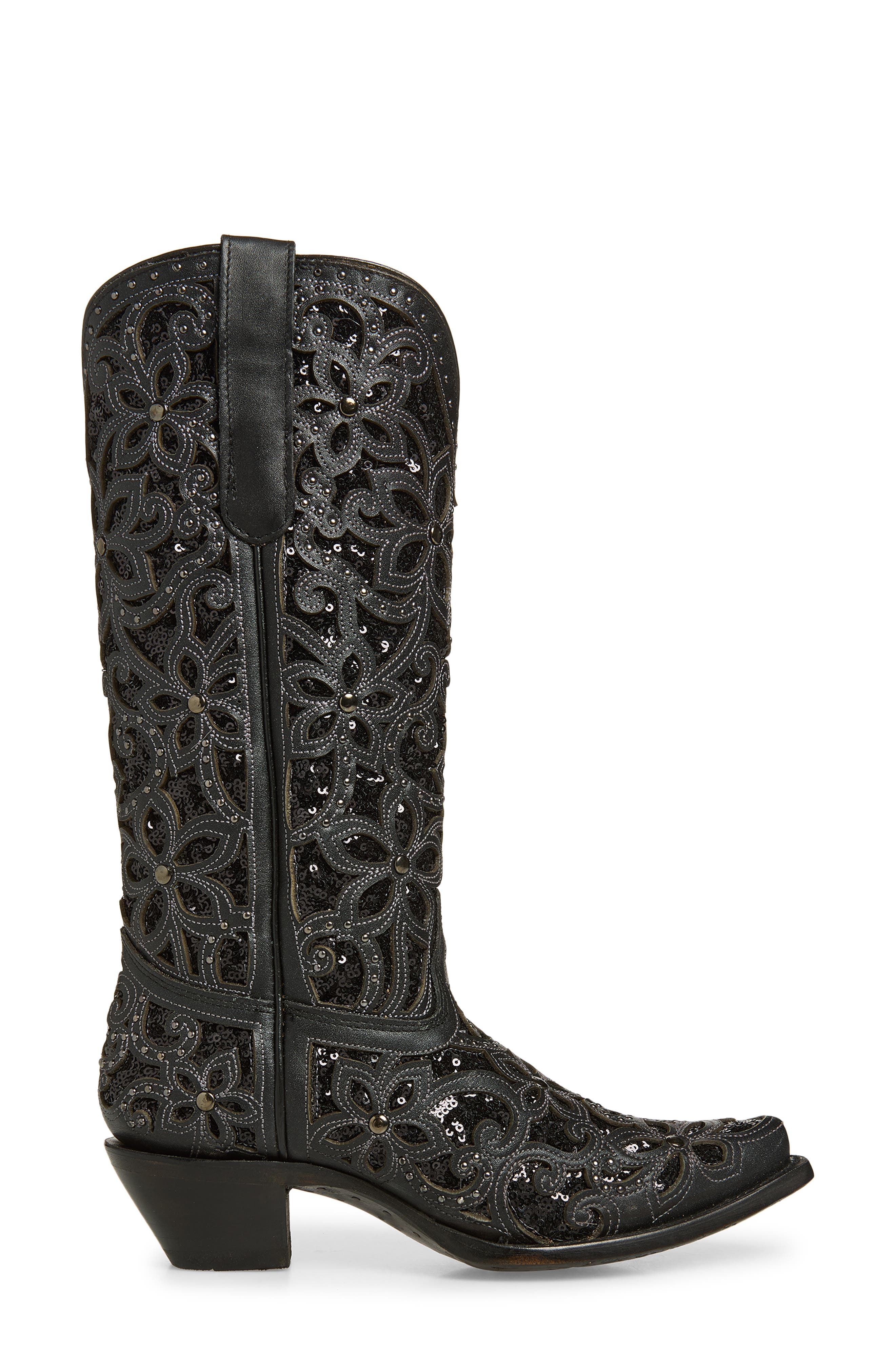 CORRAL Sequin Mid Calf Western Boot, Alternate, color, Black