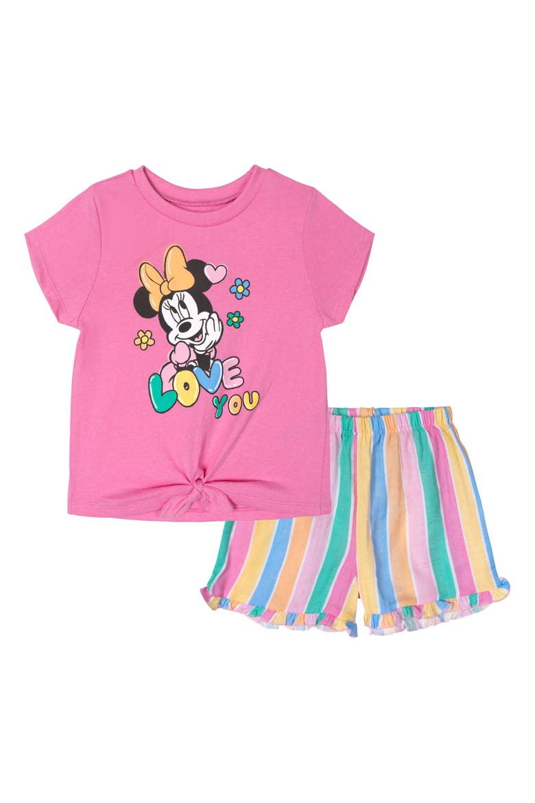Minnie Mouse 2-Piece Short Sleeve Tee and Gauze Shorts Set, Main, color, Pink Multi Minnie