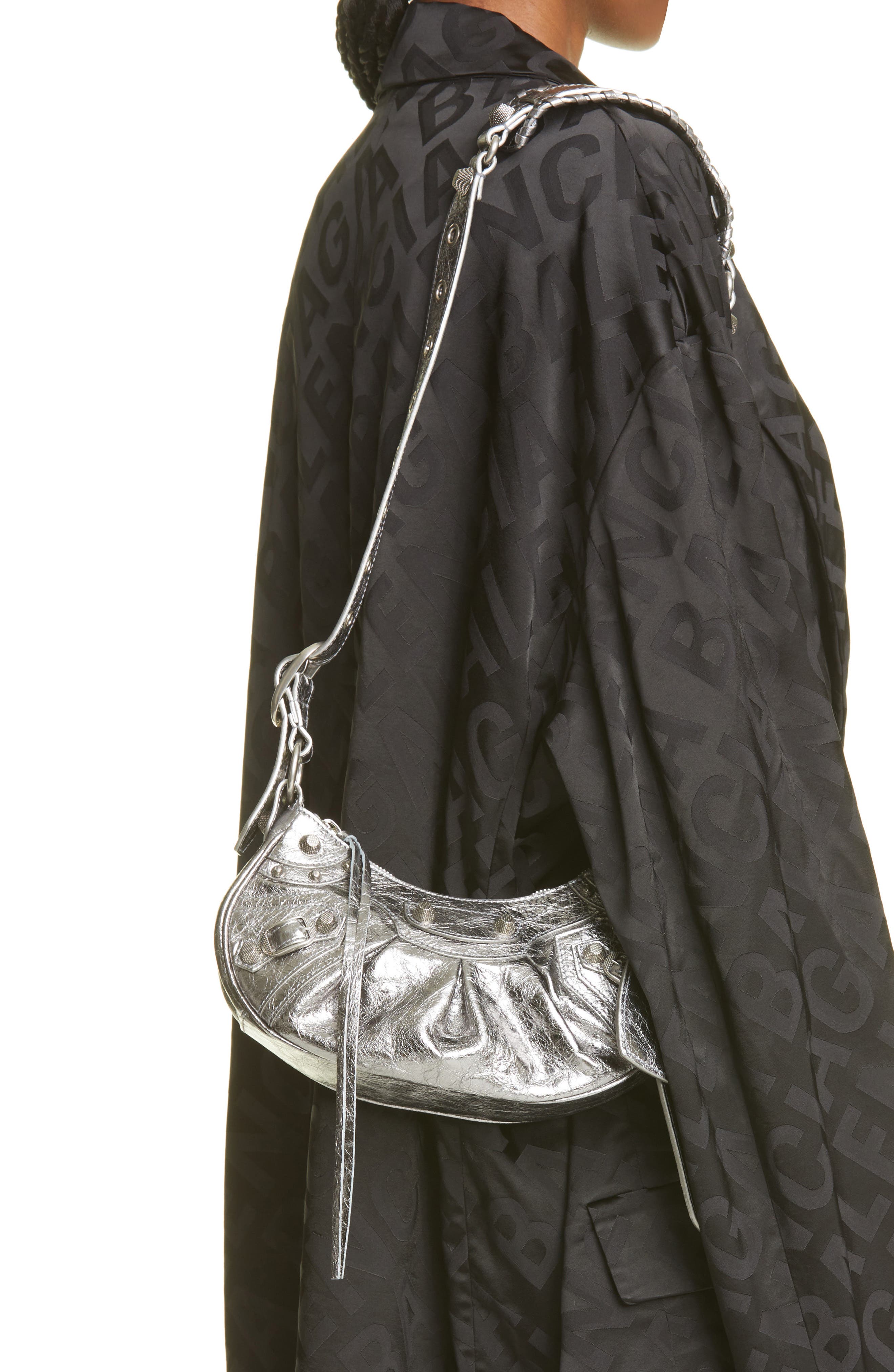 Balenciaga Extra Small Le Cagole Crinkle Metallic Lambskin Shoulder Bag, Alternate, color, 