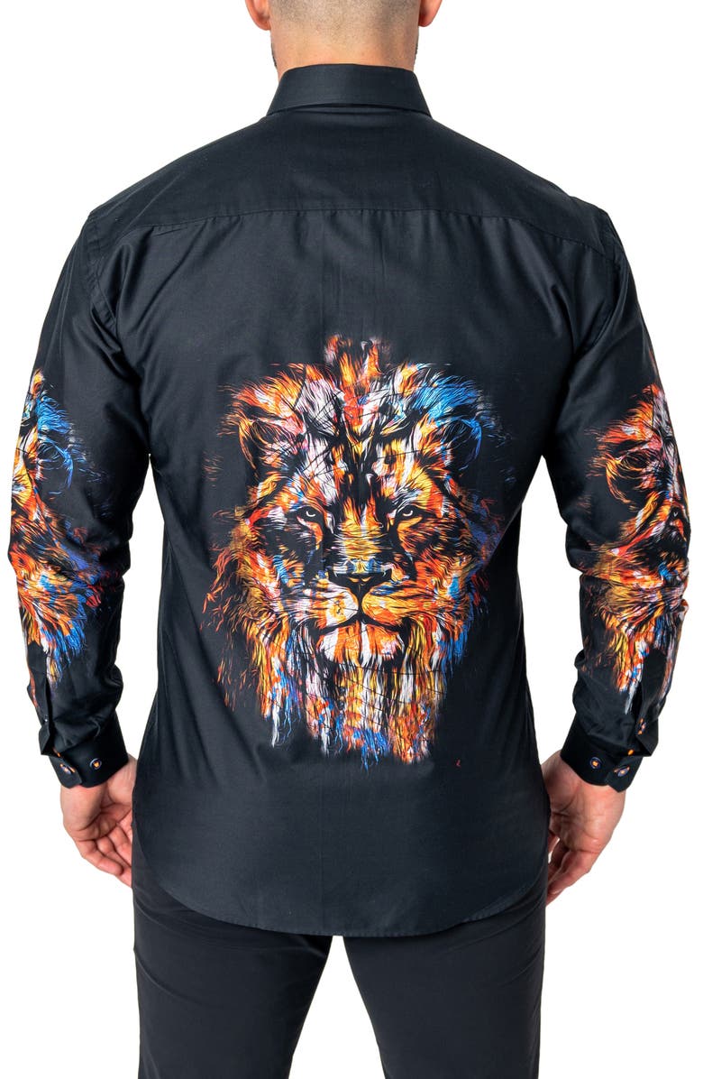 Maceoo Fibonacci Lion Ink Regular Fit Cotton Button-Up Shirt, Alternate, color, 