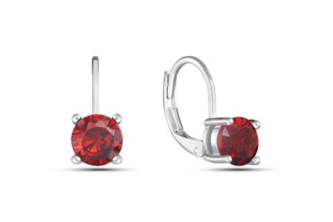 Round Cut Red Leverback Earrings