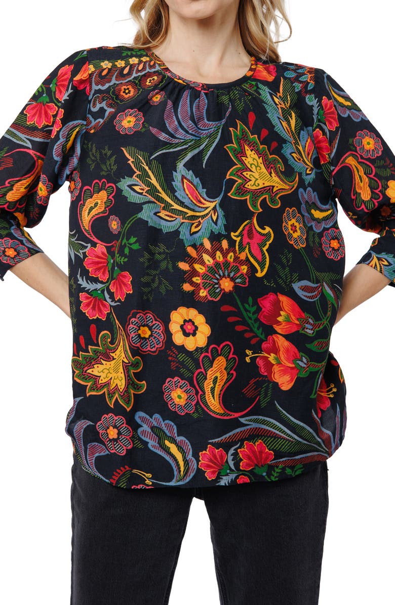 CIEBON Jasmine Floral Print Woven Shirt, Alternate, color, Black Multi