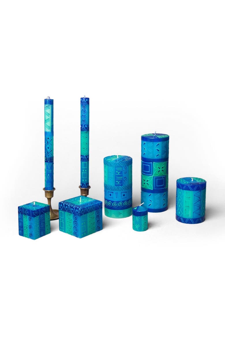 Blue & Green Painted Votive Candles - Set of 6, Main, color, Blue - 2"