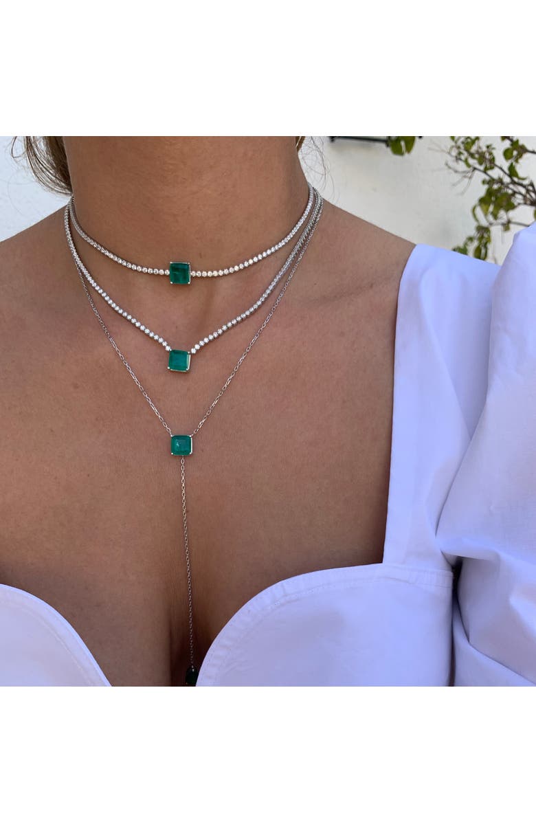 Gemma Azzurro square emerald tennis necklace, Alternate, color, Green