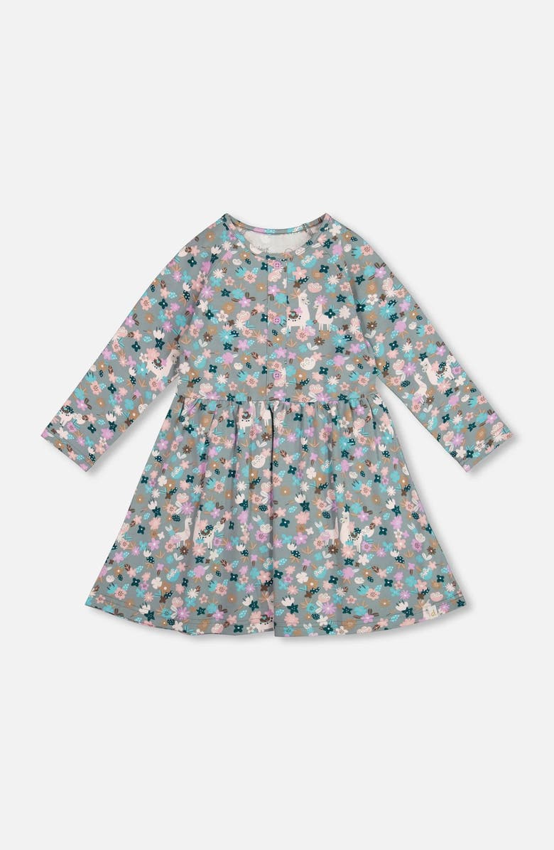 Deux par Deux Half Button Organic Cotton Dress Llama, Main, color,