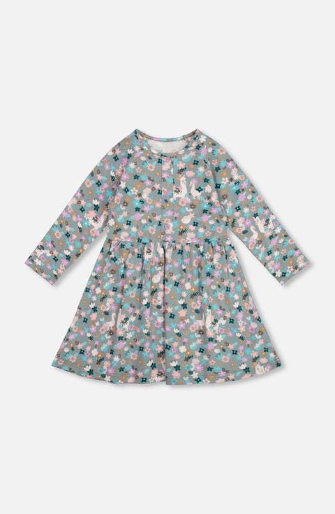 Half Button Organic Cotton Dress Llama (Little Kid & Big Kid)