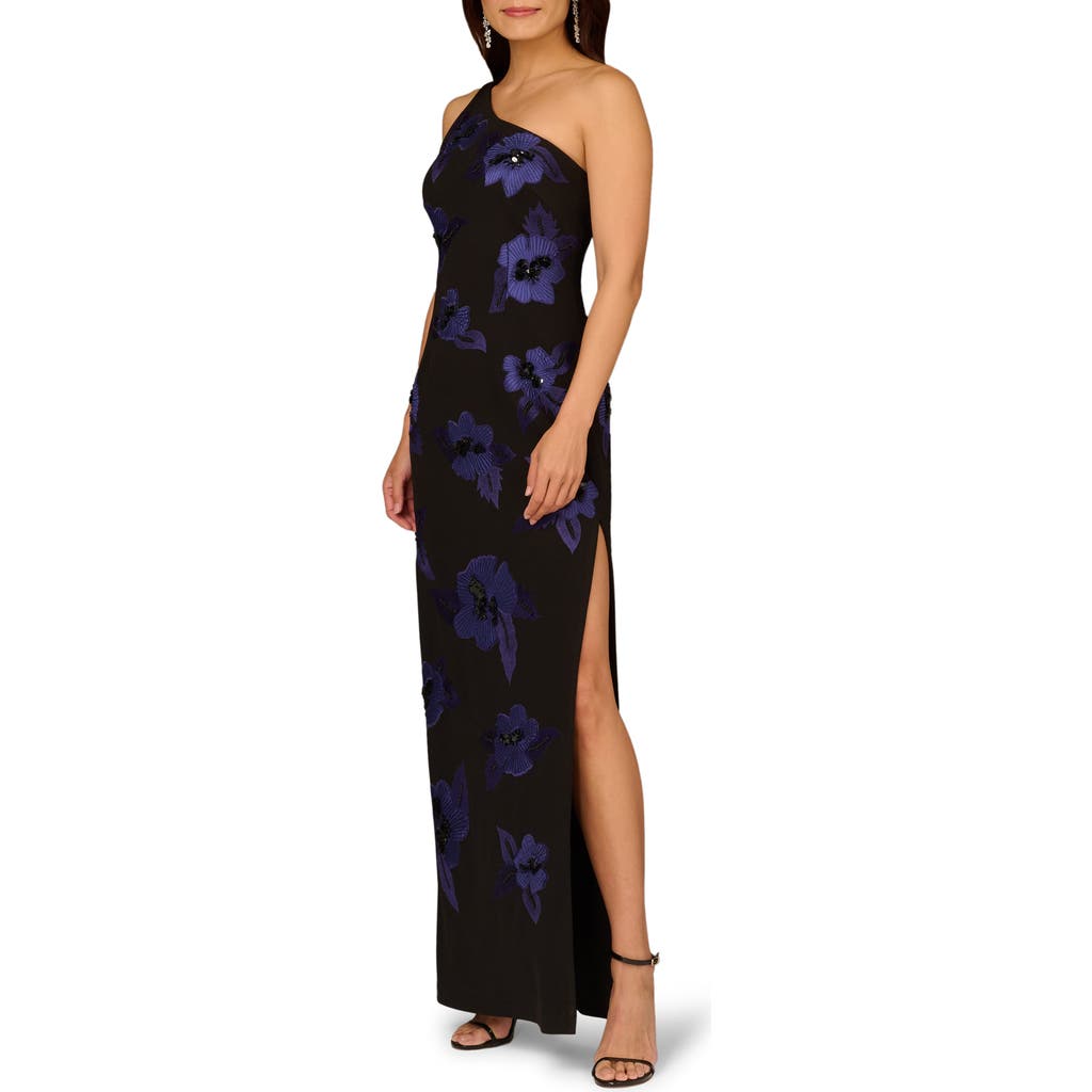 Aidan Mattox Beaded One-shoulder Gown In Blue