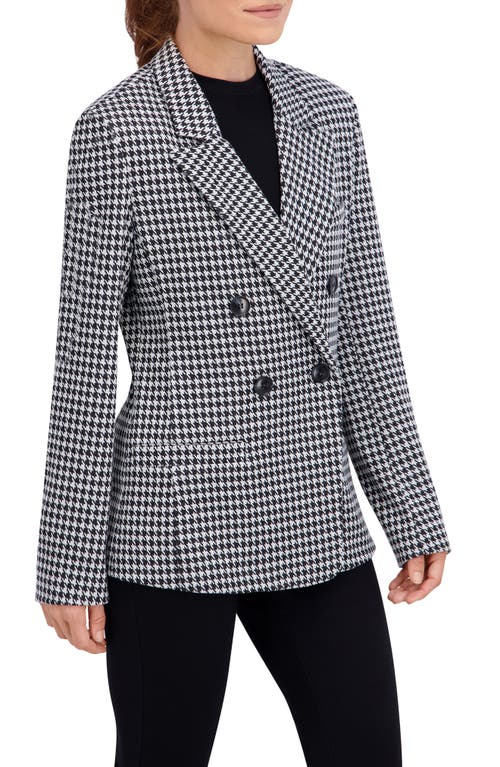 Ookie & Lala Houndstooth Double Breasted Blazer In Black