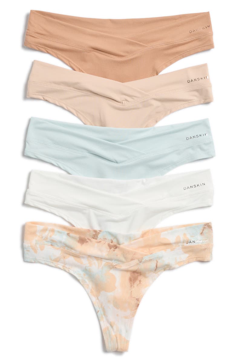 Danskin Assorted 5-Pack Brushed Micro Thongs, Main, color,
