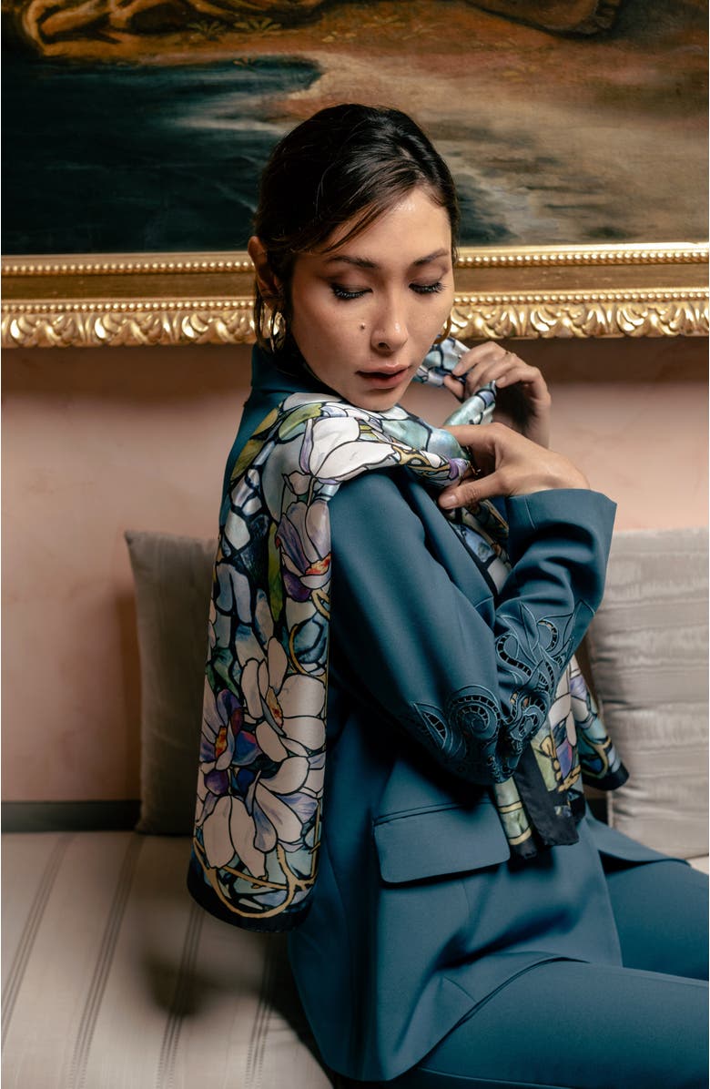 Elizabetta Tiffany - Long Silk Scarf for Women, Alternate, color, Aqua Blue