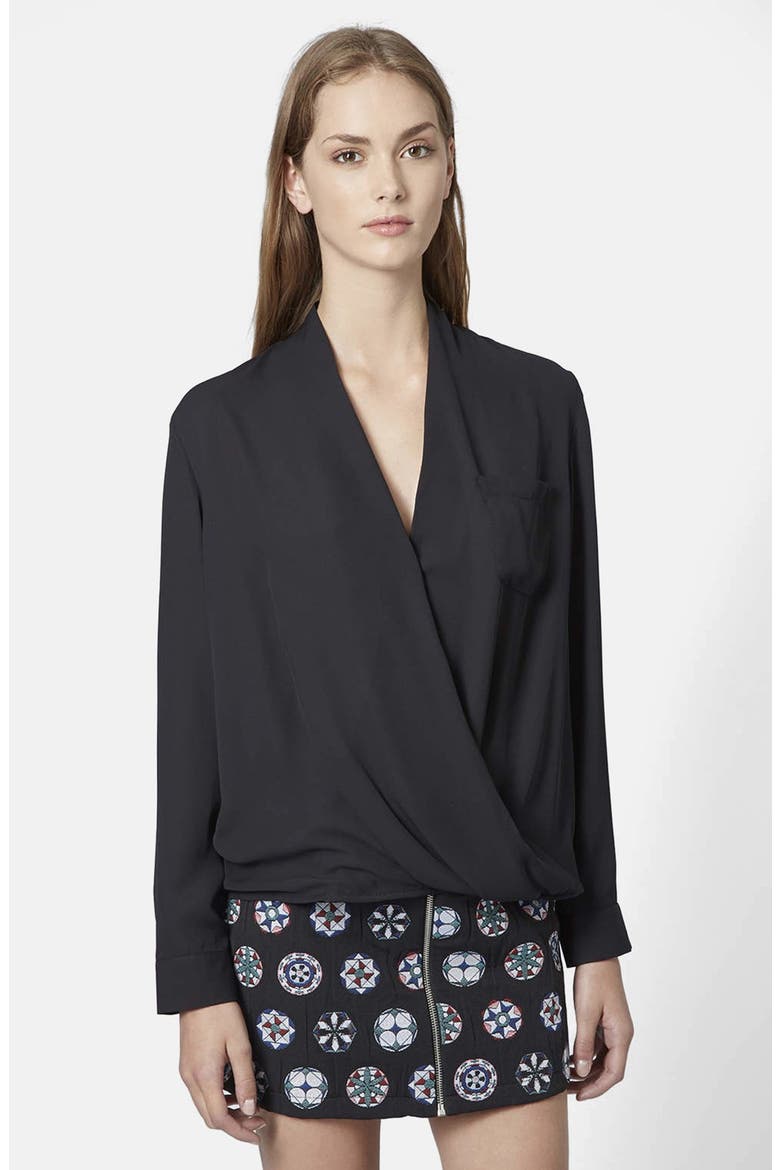 Surplice Pocket Blouse, Main, color, BLACK