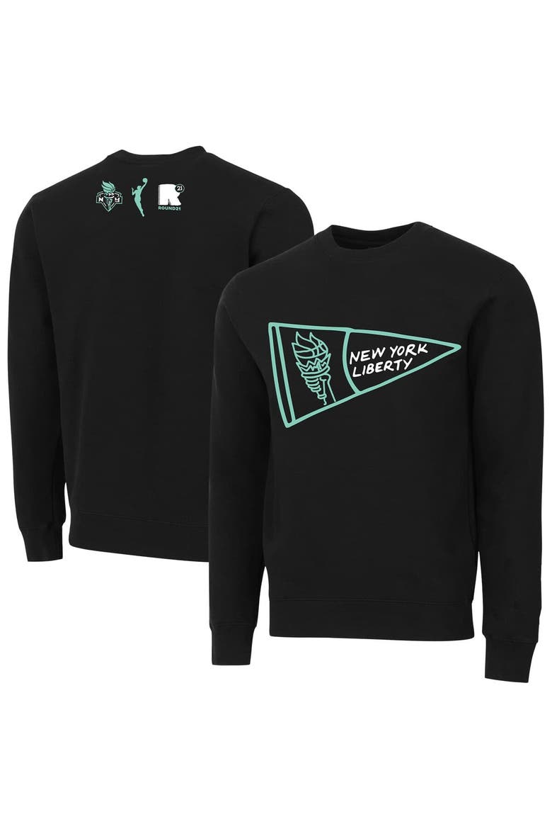 Unisex round21 Black New York Liberty Pennant Crewneck Pullover Sweatshirt, Alternate, color, Black