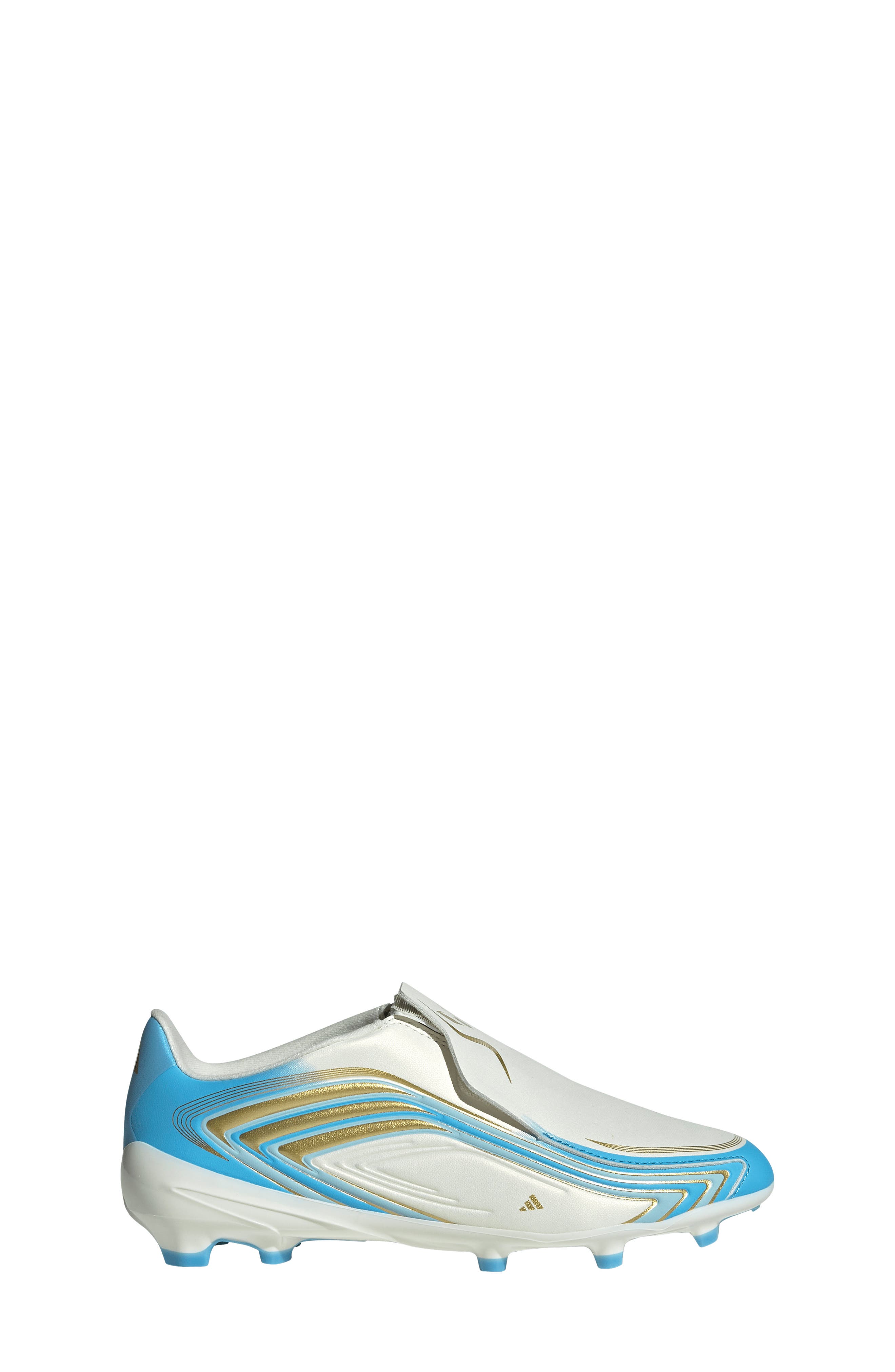 F50 Messi League Laceless Firm Ground Soccer Cleat, Alternate, color, IVORY/ SEMI BLUE / ICEY BLUE