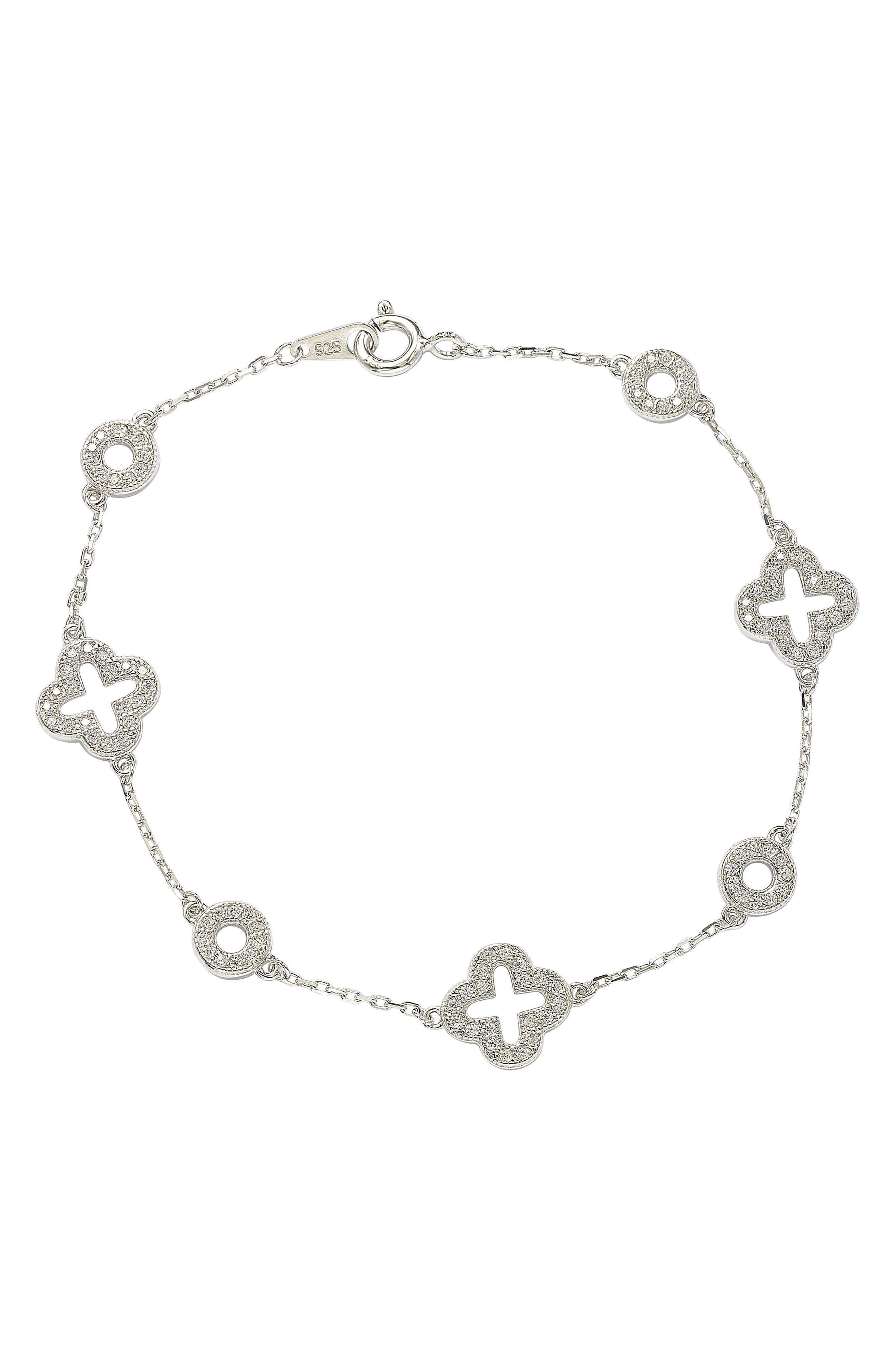 SUZY LEVIAN Sterling Silver Pavé CZ Clover Station Bracelet