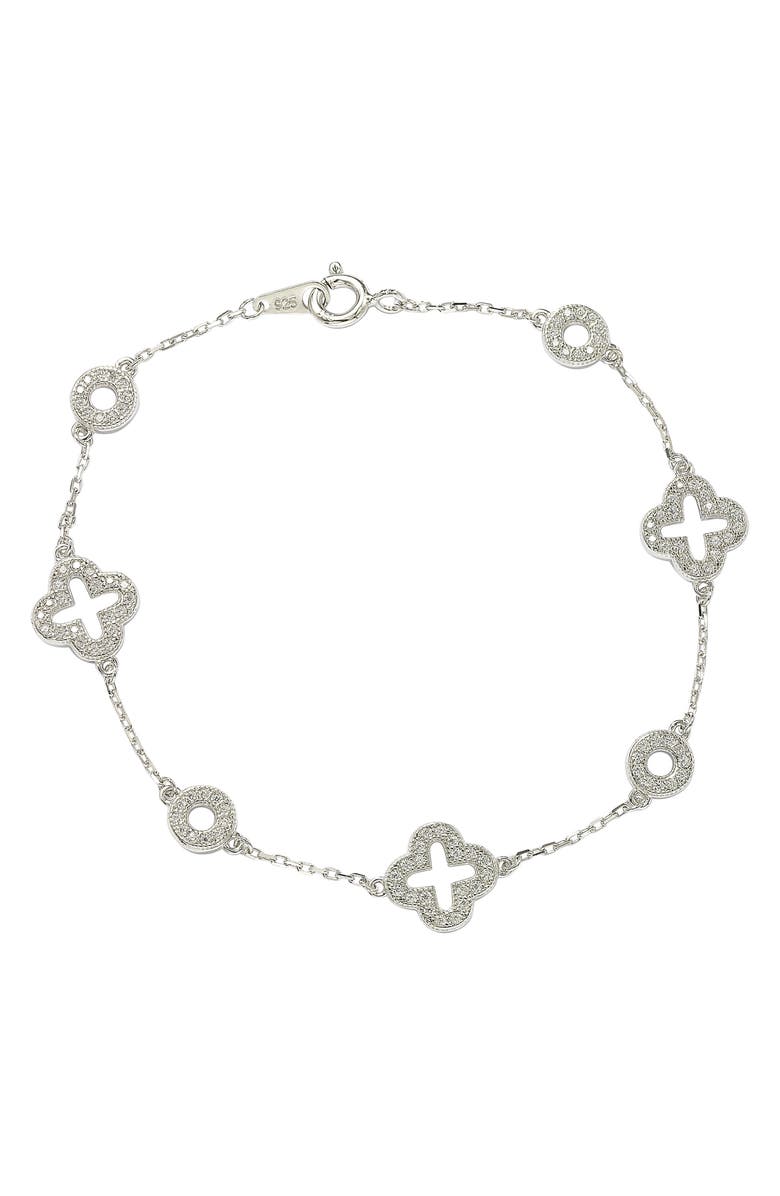 SUZY LEVIAN Sterling Silver Pavé CZ Clover Station Bracelet, Main, color, White