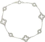 SUZY LEVIAN Sterling Silver Pavé CZ Clover Station Bracelet