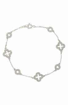 SUZY LEVIAN Sterling Silver Pavé CZ Clover Station Bracelet