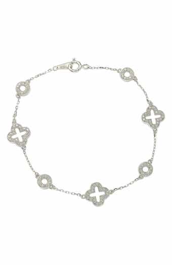 SUZY LEVIAN Sterling Silver Pavé CZ Clover Station Bracelet