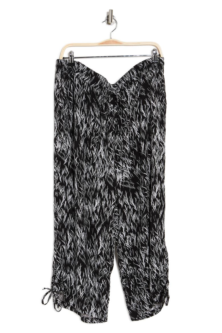 Drawstring Pull-On Crinkle Gauze Pants, Alternate, color, BLACK WHITE WHEAT