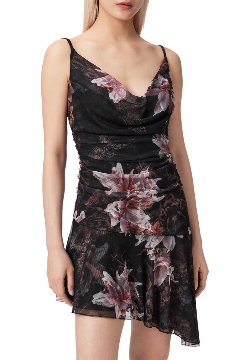 Bea Asymmetric Hem Mesh Minidress, Alternate, color, CRYSTAL BLACK