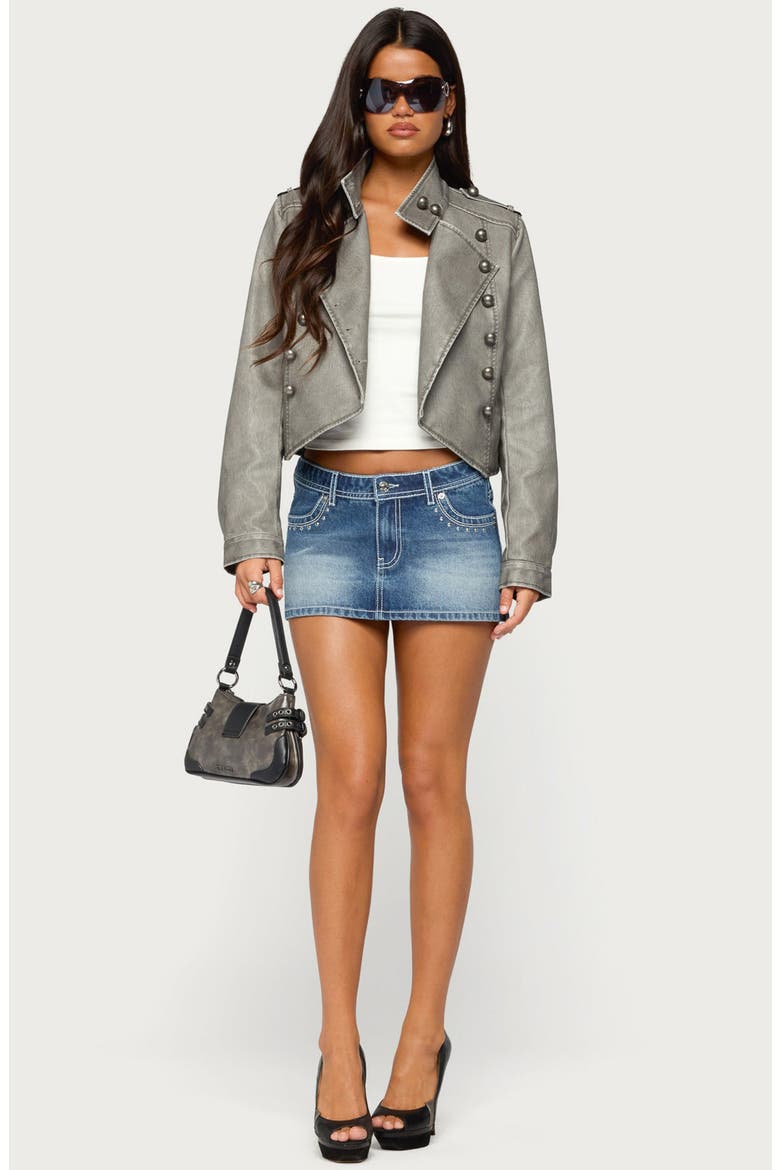 Torie Faux Leather Napoleon Jacket, Alternate, color, GRAY