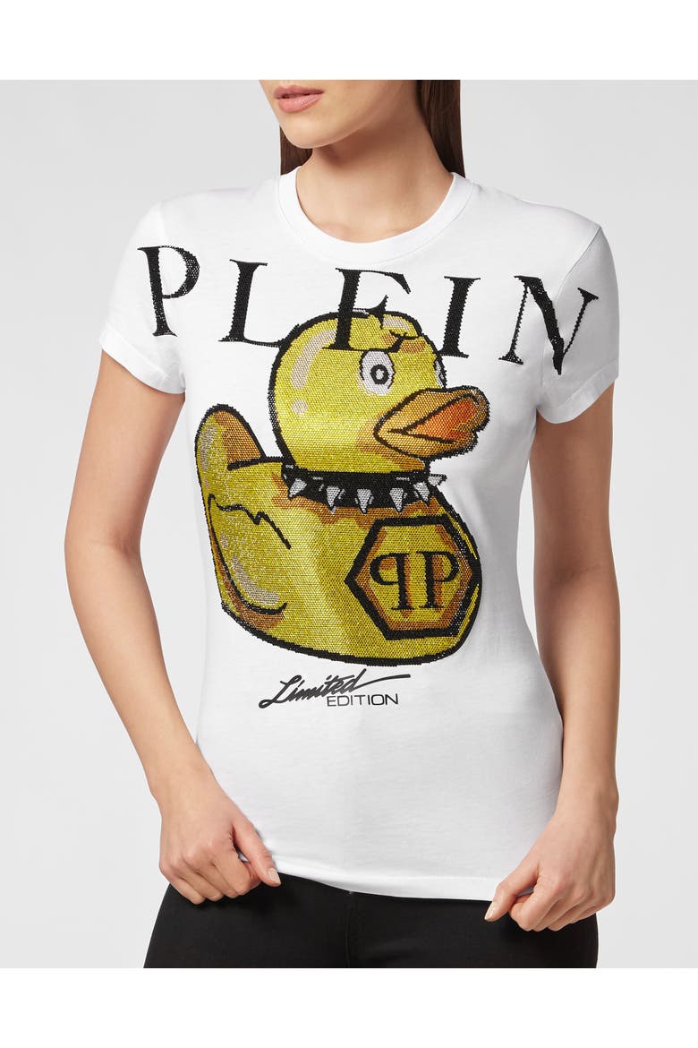 T-Shirt Round Neck Ss Pp Duck With Crystals Women, Main, color, white