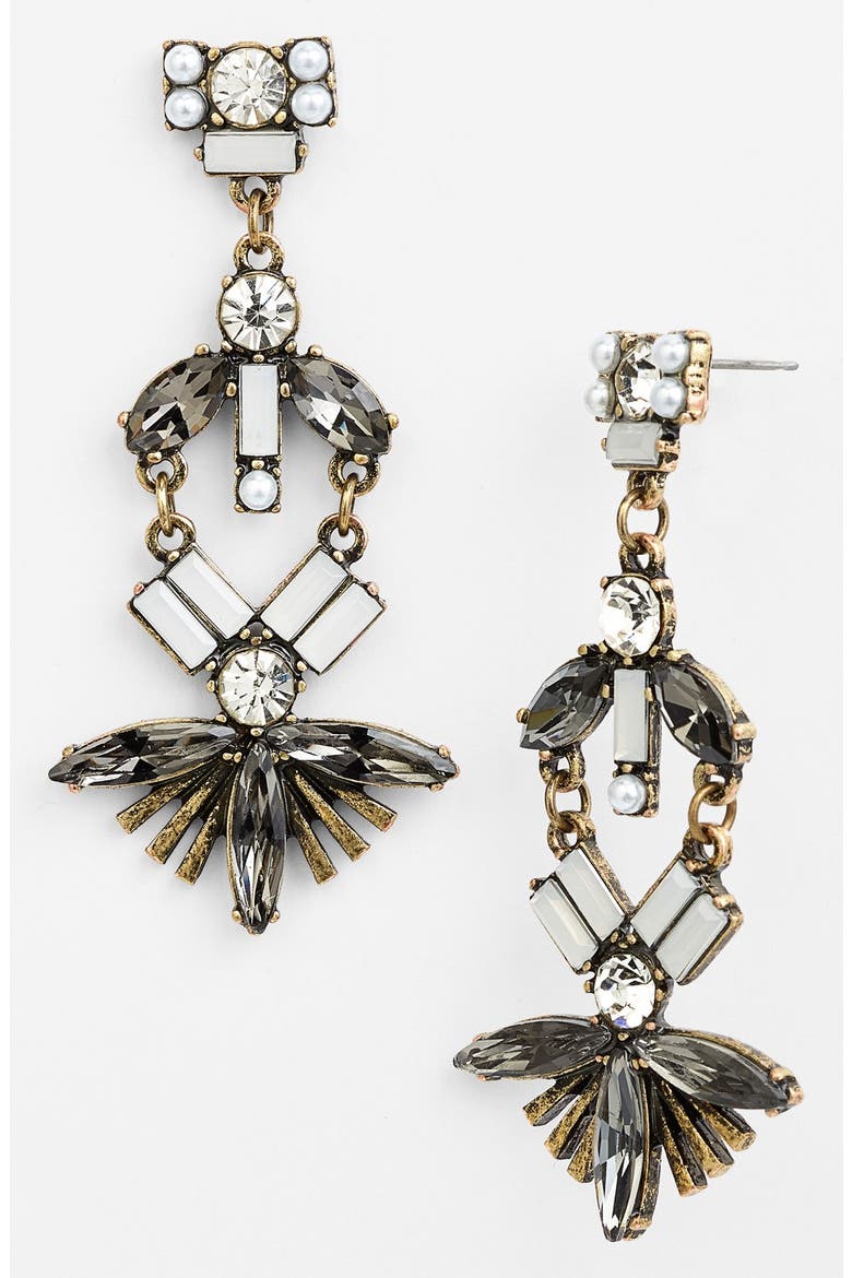 Fan Drop Earrings, Main, color, CRYSTAL/ BRASS OX