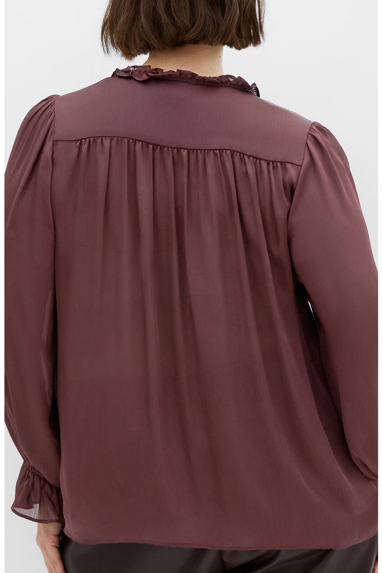 Maia Ruffle Fluted Sleeve Satin Top, Alternate, color, SPICED PLUM