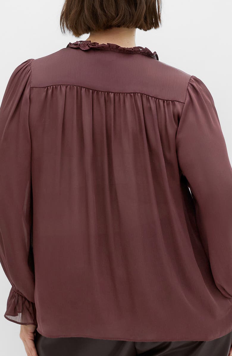 City Chic Maia Ruffle Fluted Sleeve Satin Top, Alternate, color, Spiced Plum