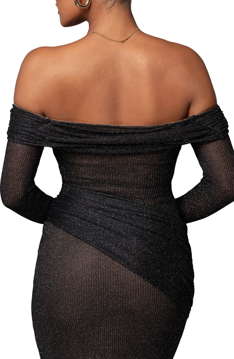 JLUXLABEL Island Elegance Metallic Long Sleeve Body-Con Cocktail Dress, Alternate, color, Black