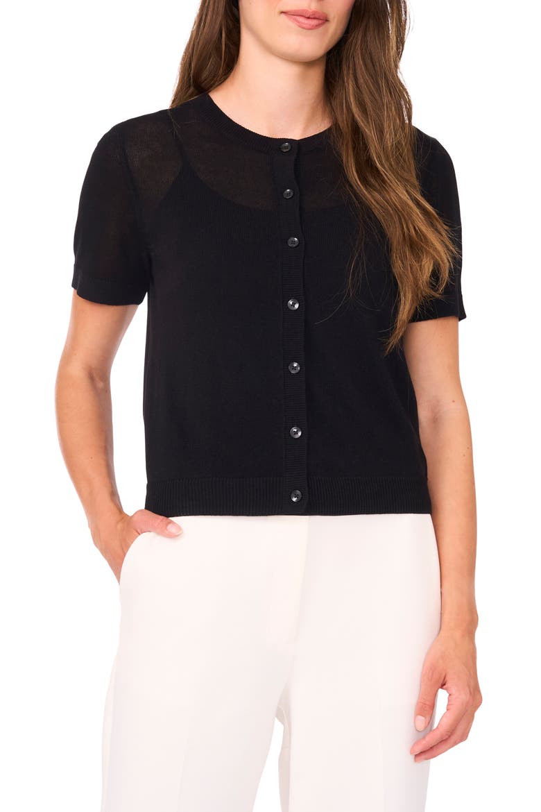 Short Sleeve Button-Up Sweater, Main, color, RICH BLACK