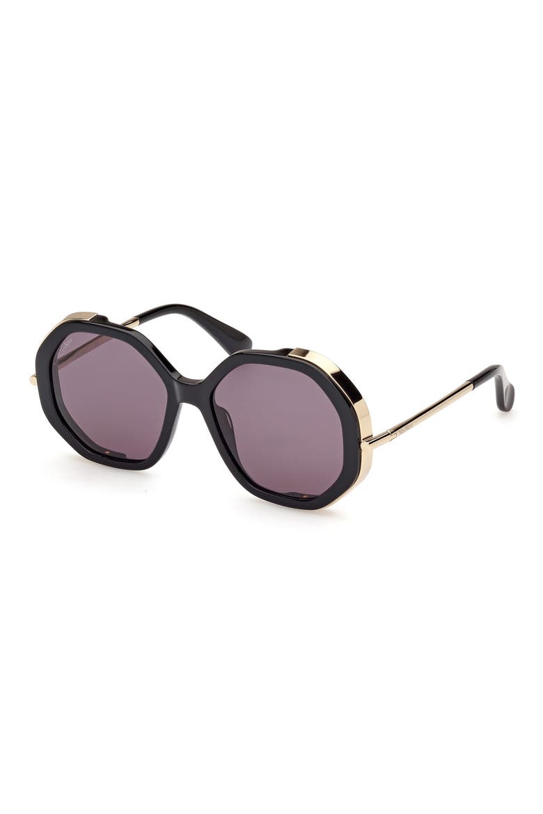 Menton 57mm Round Sunglasses, Alternate, color, SHINY BLACK / SMOKE