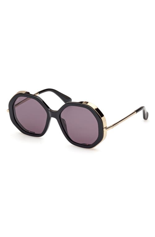 Max Mara Liz Double Rimmed Mixed-media Round Sunglasses In Shiny Black/smoke