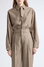 SASUPHI Houndstooth Wool Tie Neck Shirt