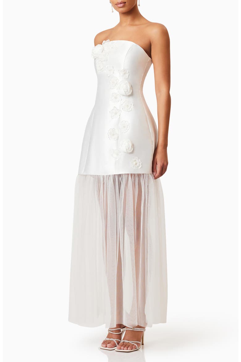 Oleander Floral Appliqué Strapless Cocktail Minidress with Removable Sheer Maxi Skirt, Alternate, color, IVORY