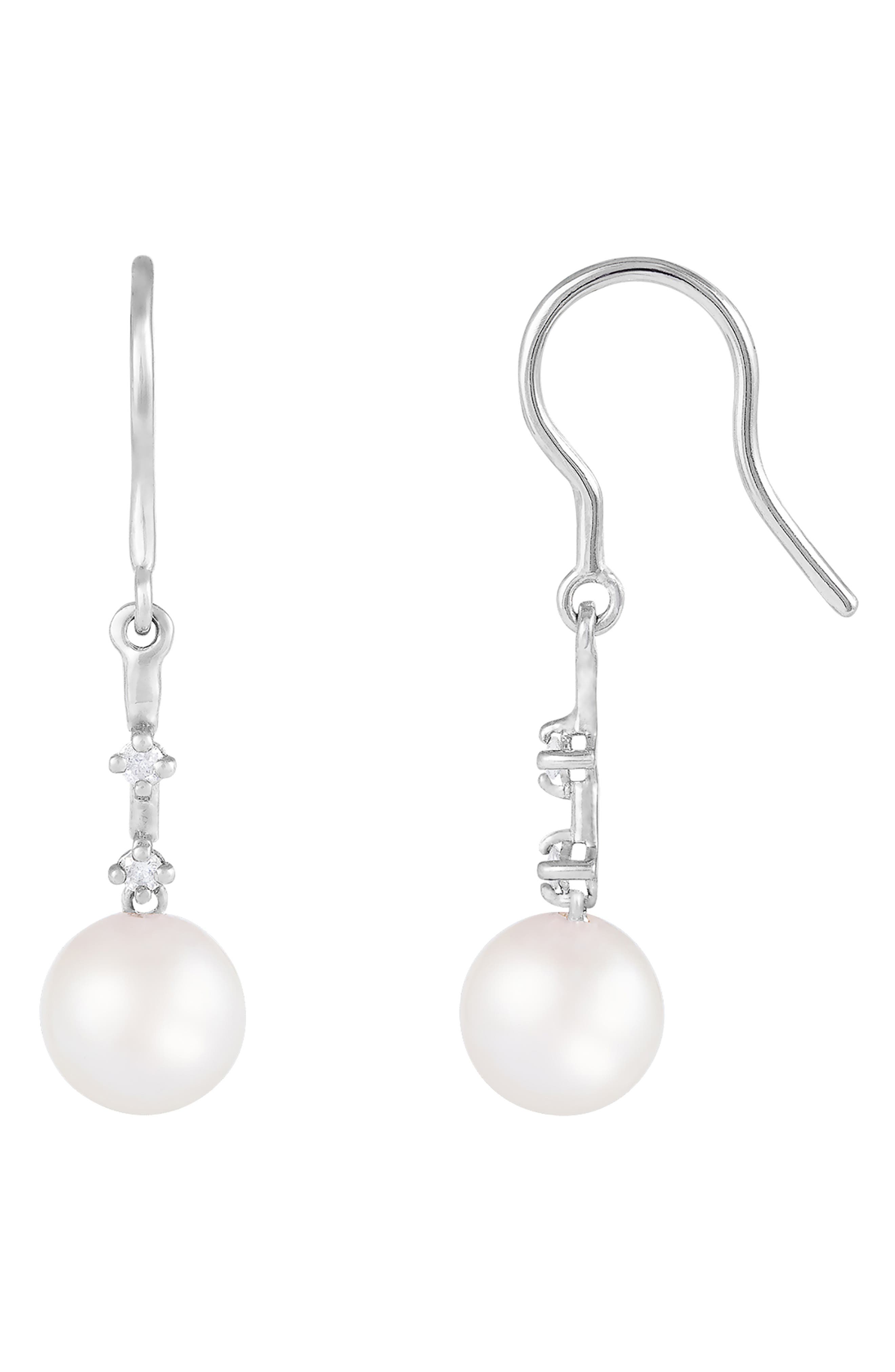 SPLENDID PEARLS 14K Gold Diamond & Pearl Drop Earrings - 0.08ct