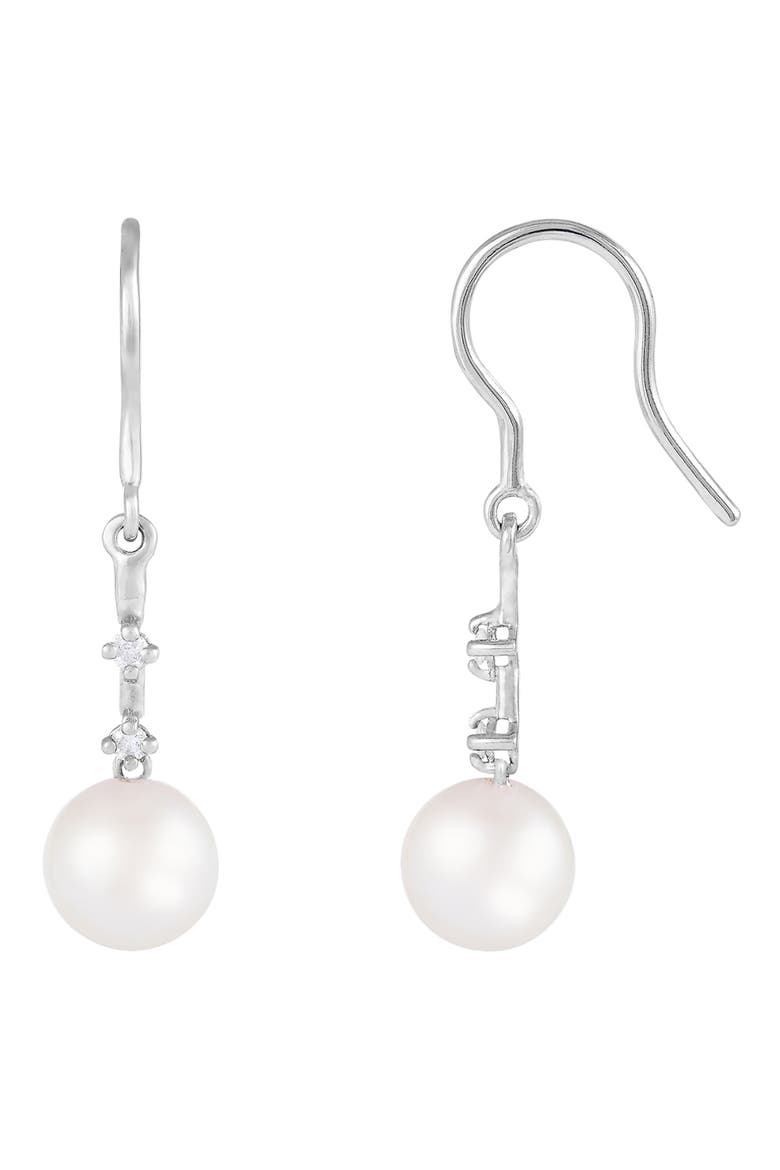 14K Gold Diamond & Pearl Drop Earrings - 0.08ct, Main, color, WHITE