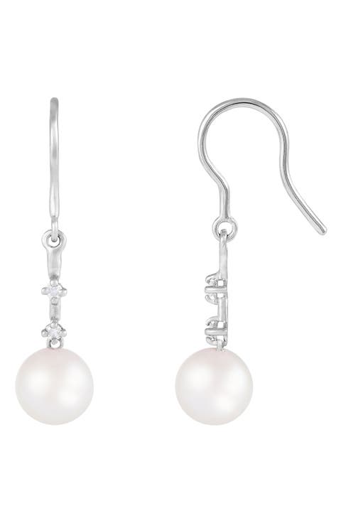 14K Gold Diamond & Pearl Drop Earrings - 0.08ct