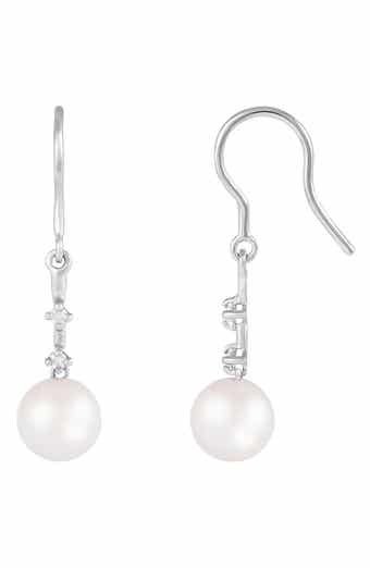 SPLENDID PEARLS 14K Gold Diamond & Pearl Drop Earrings - 0.08ct